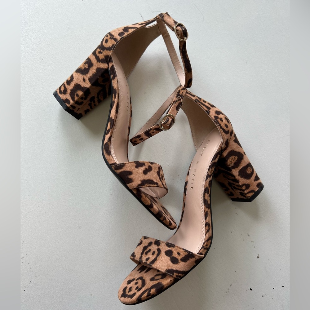 Kelly and Katie - Hailee Heel Brown Leopard Print Faux Leather Ankle Strap 8.5